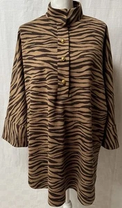 Tuckernuck Willow Brown Tiger Blouse Top Gold Button Zebra 3/4 Sleeve 3XL Office - Picture 1 of 14