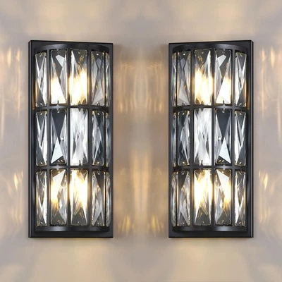 Paquete de 2 apliques de pared de pantalla de cristal poliédrico conciso moderno de 13,85" con luz... Foto 1 de 4