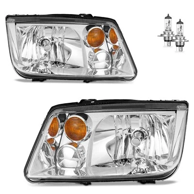 Pair Headlights For 1999-2005 Volkswagen Jetta Bora Chrome Headlamps with Bulbs Foto 1 de 4