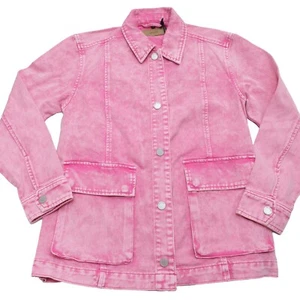 Blank NYC XS Denim Jacket Shacket Acid Wash Shirt Jacket Raspberry Sorbet Pink - Picture 1 of 11