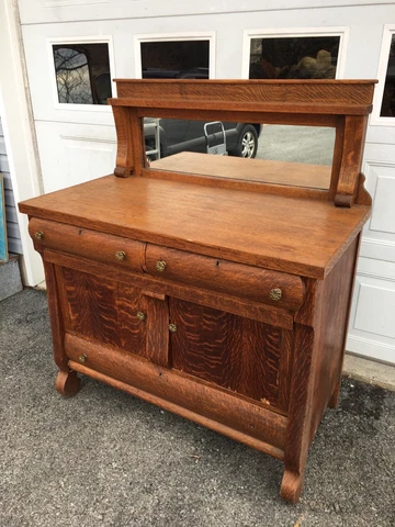 Oak Empire Buffet Server Sideboard With Mirror Cover