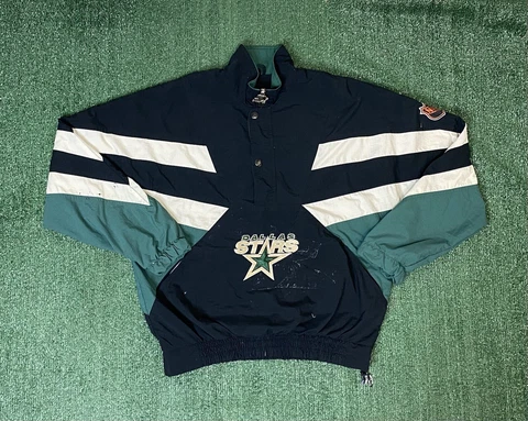 Vintage Dallas Stars Starter 1/2 Zip Windbreaker Jacket Nylon Size M NHL Black Cover