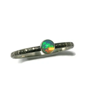 4mm Ethiopian Opal Ring Beaded Skinny Band Vintage Silver Sizes 3-8 - Picture 1 of 5