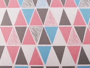 Cotton fabric faux linen colorful triangles length from 50 cm design print - Picture 1 of 4