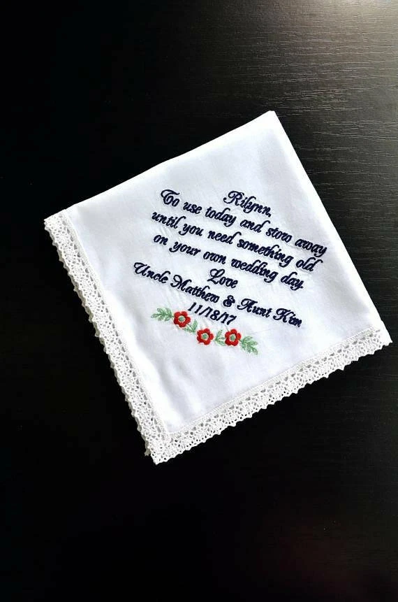 Pañuelo niña flor bordado personalizado algo pañuelo azul Foto 1 de 4