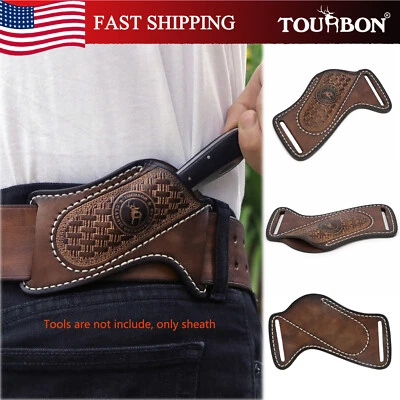 TOURBON Vintage Leather Pocket Folding Knife Belt Holster Camping EDC Sheath - Image 1 of 4
