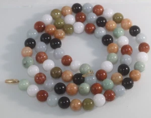 14k Yellow Clasp Multi-Color Beaded 10 mm Jade Bead Necklace 28 inches long - Picture 1 of 12