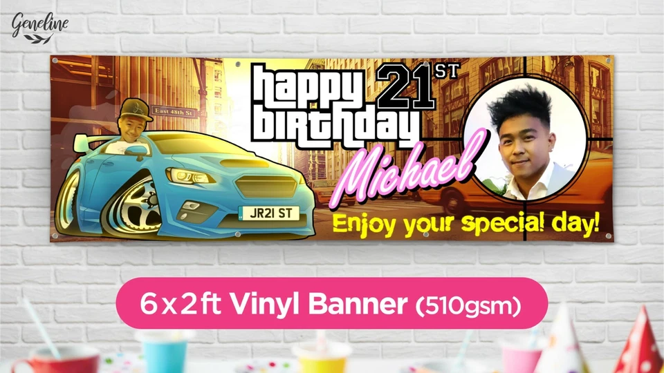 GTA CAR GAME Birthday Banner - Personalised - High Quality Vinyl PVC 6x2ft — 第 1/1 张图片