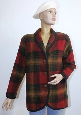 Vintage 80s Plaid Wool Shawl Collar Women's Jacket WOOLRICH Size L Made in USA — 第 1/4 张图片