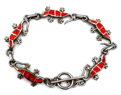 Pulsera Gecko Salamandra Ópalo de Fuego Naranja Tono Plata  Foto 1 de 4