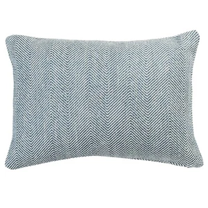 Faux Wool Linen Blend Herringbone Boudoir Cushion in Navy Blue. 17x12" Cover - Picture 1 of 5
