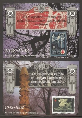 HUNGARY 1992 - Hungarian Red Cross I + II. Silver Pair. Commemorative Sheet. MNH Foto 1 de 3