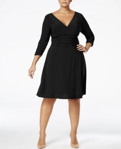 NY Collection Women's Ruched A-Line Dress Black Plus Size 2X - Picture 1 of 1