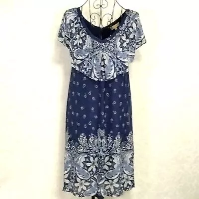 DEMOCRACY Dress Womens XS Blue Paisley Cottagecore Oversized Prairie Midi Ruffle - Image 1 of 4