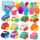 Prefilled Easter Eggs with Toy Cars: 12Pcs Filled Easter Eggs with Soft Rubber 