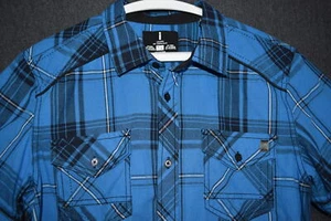 NEW Jeans by Buffalo Men's M Short Sleeve Button Shirt NWT Blue Checkered Plaid - Picture 1 of 7