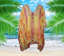 Womans Boho Caftan, Peach Pink Printed Kaftan, Travel Fashion Beach Kaftan L-2XL