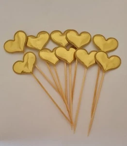10 gold heart shaped cupcake / cake toppers / party supplies - Picture 1 of 1