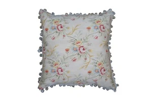 Silk Embroidered Down Filled Floral Lumbar Throw Pillow Cushion w Tassels 22" - Picture 1 of 10