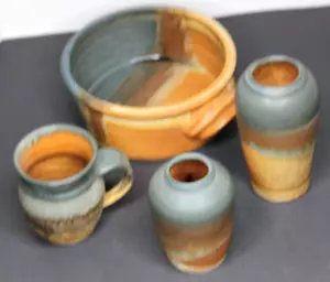 Clarksville Keramik Vase 8" Schüssel Tasse Menge 4 Erdtöne Hergestellt in den USA - Bild 1 von 8