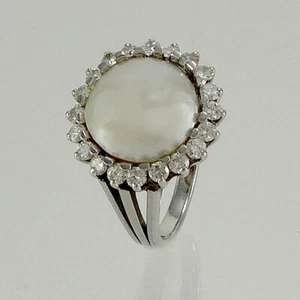 Ring 585/- 14k. Weißgold 1 Mabeperle  20 Brillanten zus.ca.0,60ct.W/SI 1261 - Bild 1 von 4