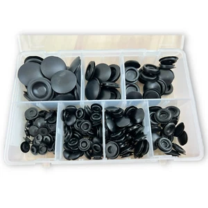 Assorted Box kit of Black Rubber Blanking Grommets Bung Closed Opens 220 Pieces - Picture 1 of 10