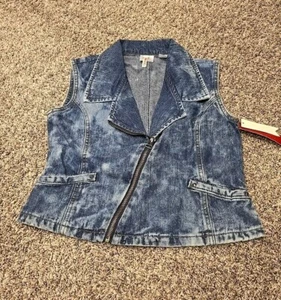 Vintage Bongo Girls Denim Jean Zip Vest Size 14/16, Womens Small - Picture 1 of 6