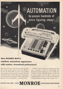 1955 Monroe Calculating Machines: Monro Matic Vintage Print Ad - Picture 1 of 1
