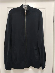 Eddie Bauer Mens Full Zip Cardigan Tight Knit HEAVY Cotton Sweater DARK NAVY XLT - Picture 1 of 6