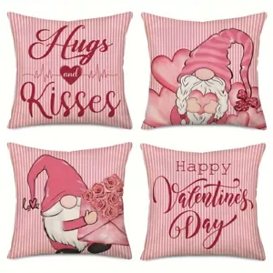 4 Pieces Pink Valentine's Day Romantic Pillow Cover Pink Love Roses - Picture 1 of 9