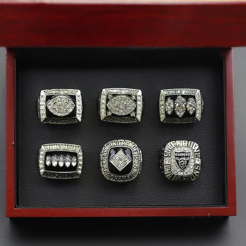 6 pcs Oakland Raiders Super Bowl Championship Rings with Display Box Cover