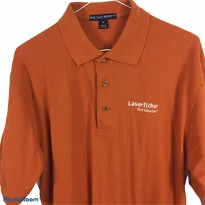 Port Authority Mens Burndt Orange Sz M Short Sleeve Golf Shirt Laser Fiche  - Picture 1 of 4
