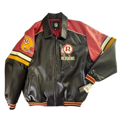 NEW NFL Team Apparel REDSKINS Retro 1970 Vintage Logo Faux Leather Jacket - Image 1 of 4