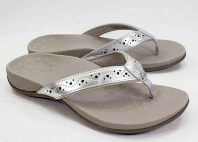 Vionic Aliza Womens Size US 7.5 Wide Silver Perforated Comfort Thong Flip Flops - Image 1 of 4