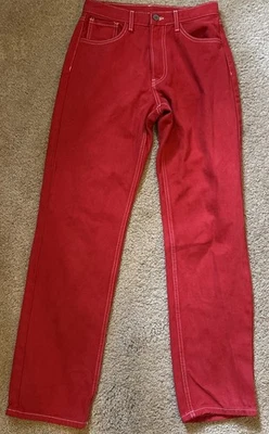 Pantalones de mezclilla J.Galt Brandy Melville para mujer talla pequeña pierna recta 18213 rojos con puntada blanca Foto 1 de 4