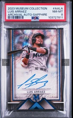 Luis Arraez PSA 8 Auto 2023 Museum Collection Archival Sapphire Padres #'d /20 - Image 1 of 2