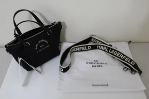 KARL LAGERFELD BLACK METAL NYLON MINI TOTE SATCHEL HANDBAG 21 RUE ST-GUILLAUME - Picture 1 of 12