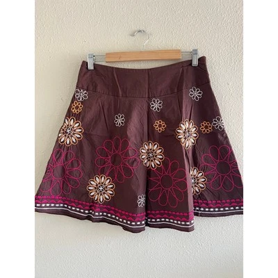 Heart Soul embroidered floral mini skirt brown size 3 Jr. Retro Festival Boho - Image 1 of 4