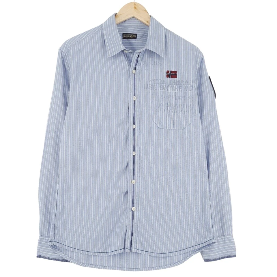 Camisa Napapijri Hombre Azul Rayas Manga Larga Rr5 Talla L Foto 1 de 4