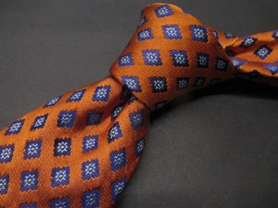 Gravata masculina de seda laranja IKE BEHAR medalhões azuis 59 x 3.375 em perfeito estado! Y91 - Imagem 1 de 4