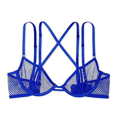 NWT Victoria's Secret Very Sexy Fishnet Open Cup Low-Cut Demi Bra M-DD Blue Oar - Image 1 of 4