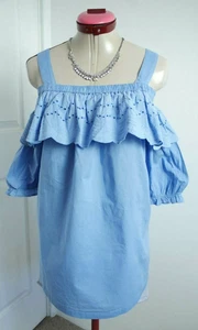 NEXT Maternity Blue TOP Size Aus 12 NWT Lace Ruffled Short Sleeves Blouse - Picture 1 of 6