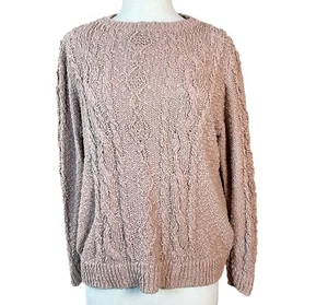 J Jill Langarm Grobstrick Pullover Pulli Zopfmuster Chablis Mauve Large - Bild 1 von 8