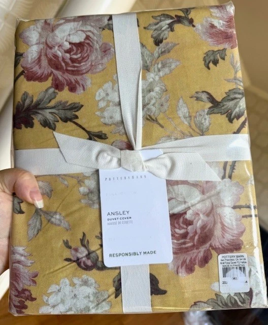 Pottery Barn Ansley Duvet Cover Yellow King 2 King Shams Floral Cottage 3pc - Image 1 of 1