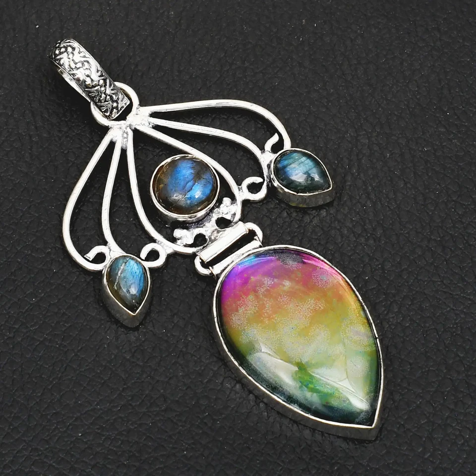 Colgante étnico de piedras preciosas de cuarzo aura de titanio 3,08" AP-45890 Foto 1 de 1