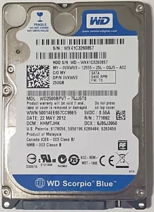 Western Digital 250GB WD2500BPVT SATA 2.5" Notebook Hard Drive, Ships Fast! -I1 - Picture 1 of 2