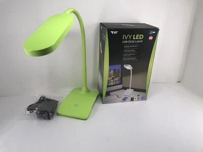Green LED Desk Lamp 3 Level Touch Dimmer, Built-in USB Port, Charging Adjustable - Image 1 of 4