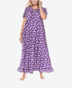 Dreams & Co. Plus Size Plum Burst Bouquet Long Cotton Knit Nightgown Size 5X 