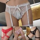 Gay Bikini Briefs Silk Tights Transparent G-string Garter Belt Pantyhose
