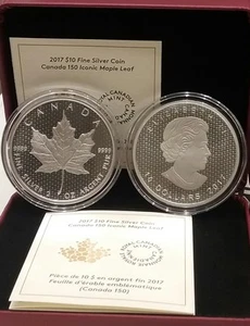 2017 Iconic Maple Leaf Canada's 150th Birthday $10 2OZ Pure Silver Proof Coin - Bild 1 von 2